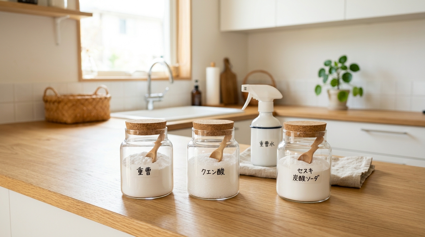 重曹・クエン酸・セスキの使い分けガイド：洗剤を3種類に絞ったら家の掃除がラクになった話